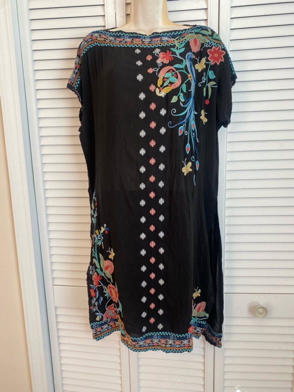 Johnny Was Tunic Womens Small Dahlia Embroidered Peacock Boat Neck Butterfly